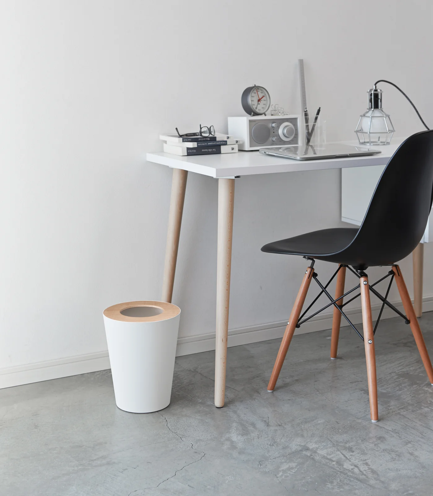 Trash Can - Round - Steel + Wood - Image 2
