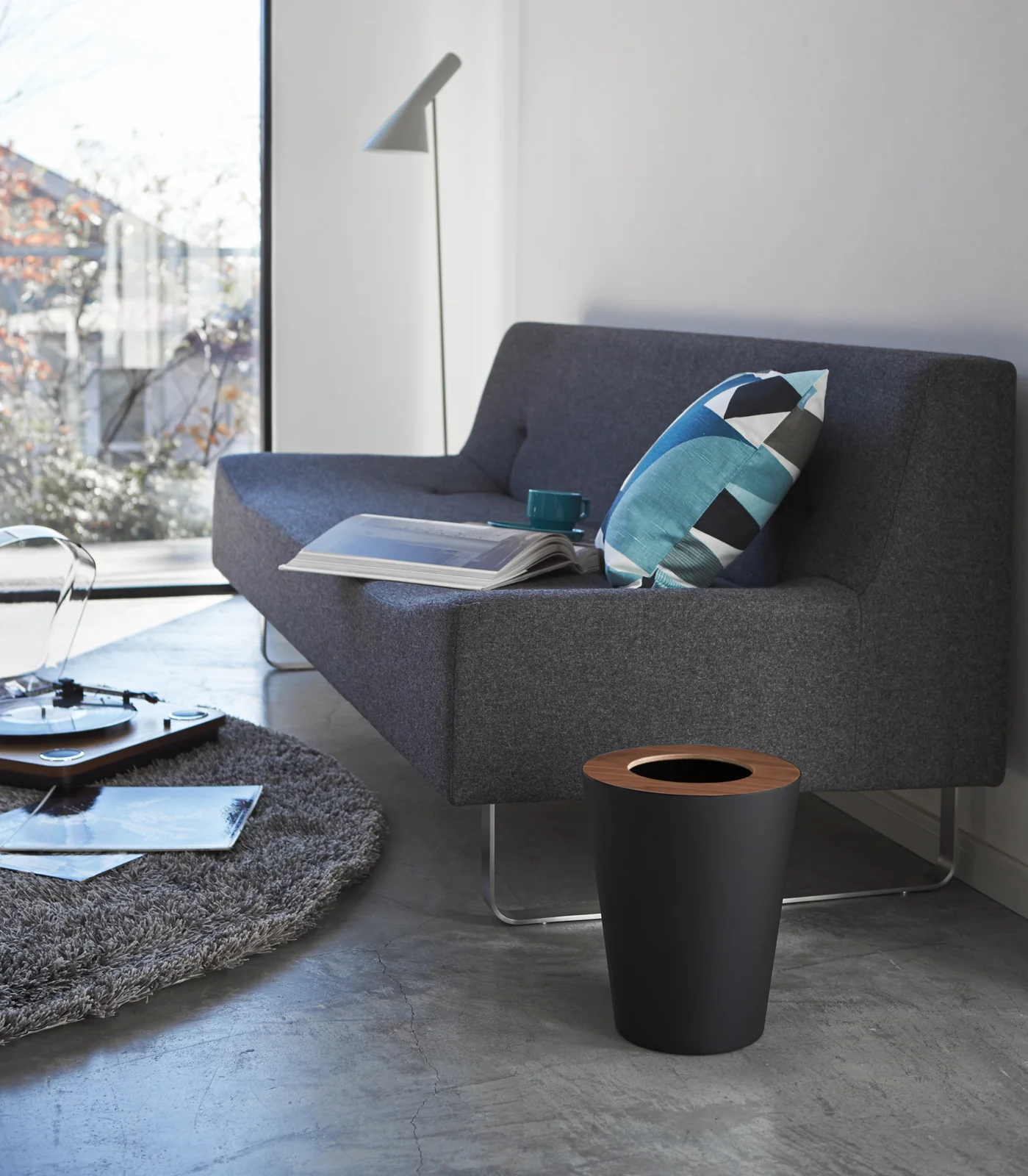 Trash Can - Round - Steel + Wood - Image 5