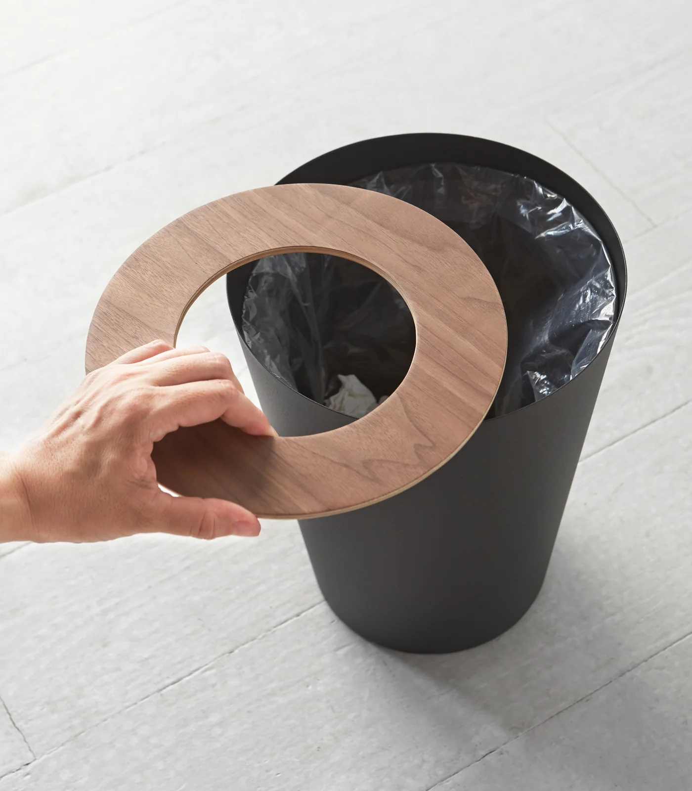 Trash Can - Round - Steel + Wood - Image 7
