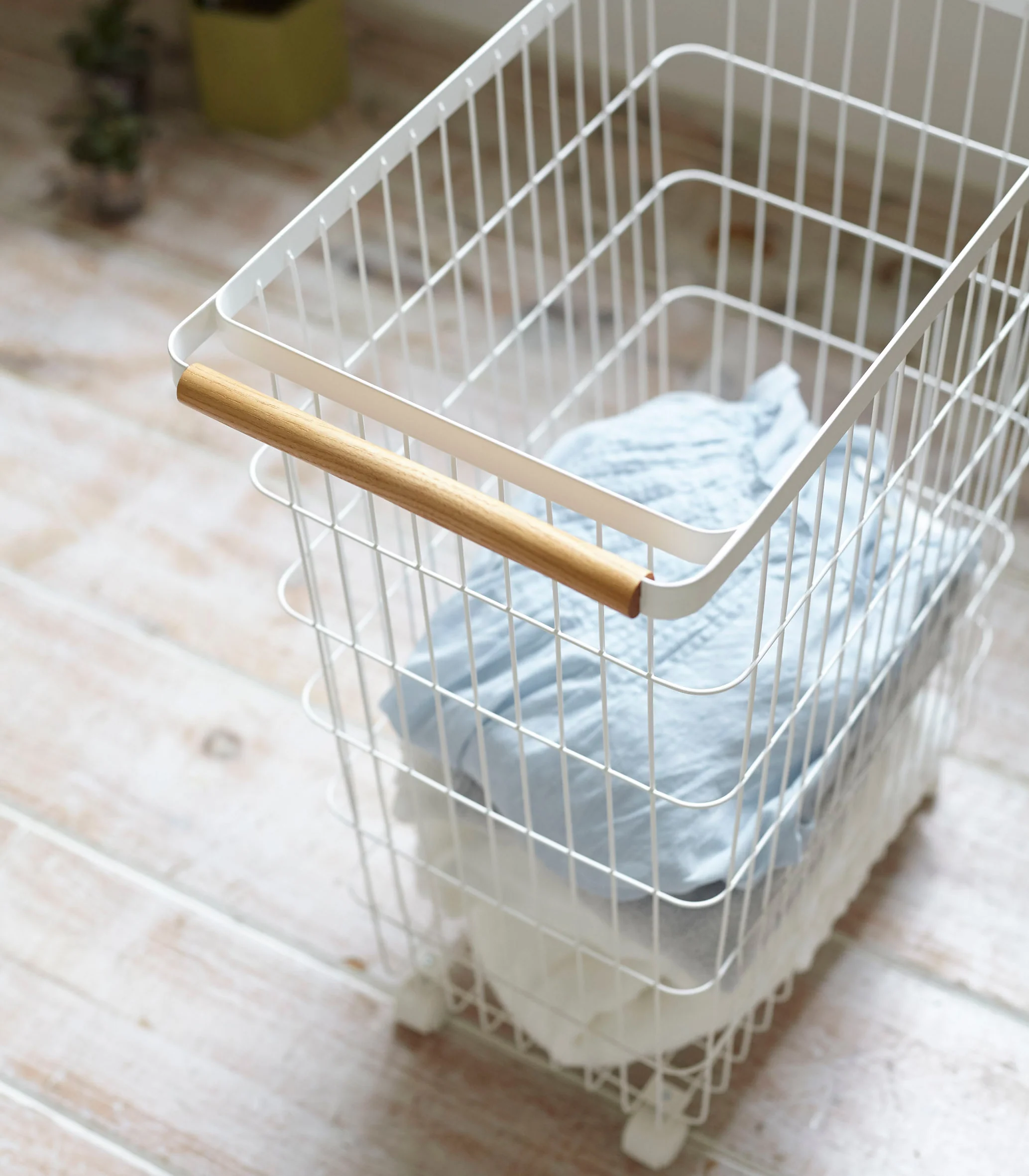 Rolling Wire Basket (24" H)  - Steel + Wood - Image 6