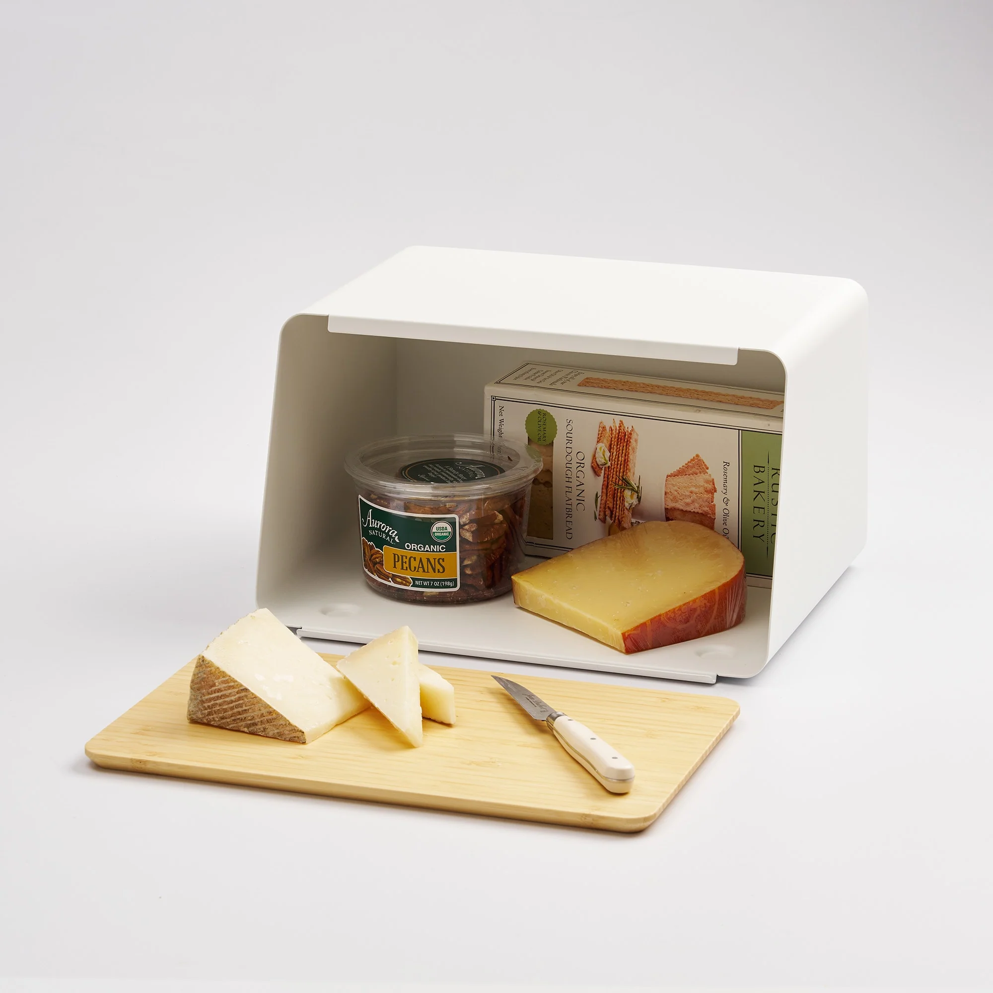 Bread Box with Cutting Board Lid - Steel + Wood