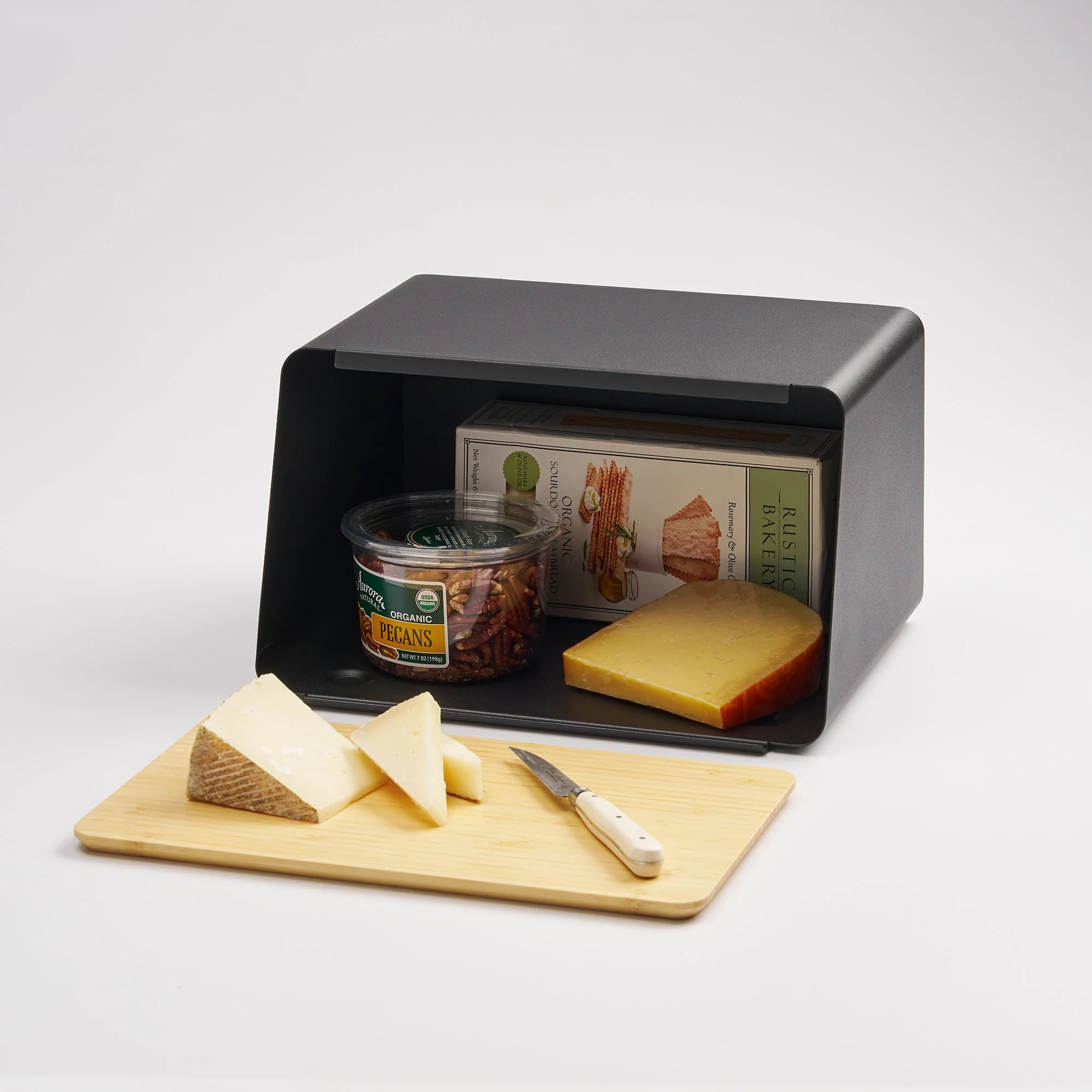 Bread Box with Cutting Board Lid - Steel + Wood - Image 10