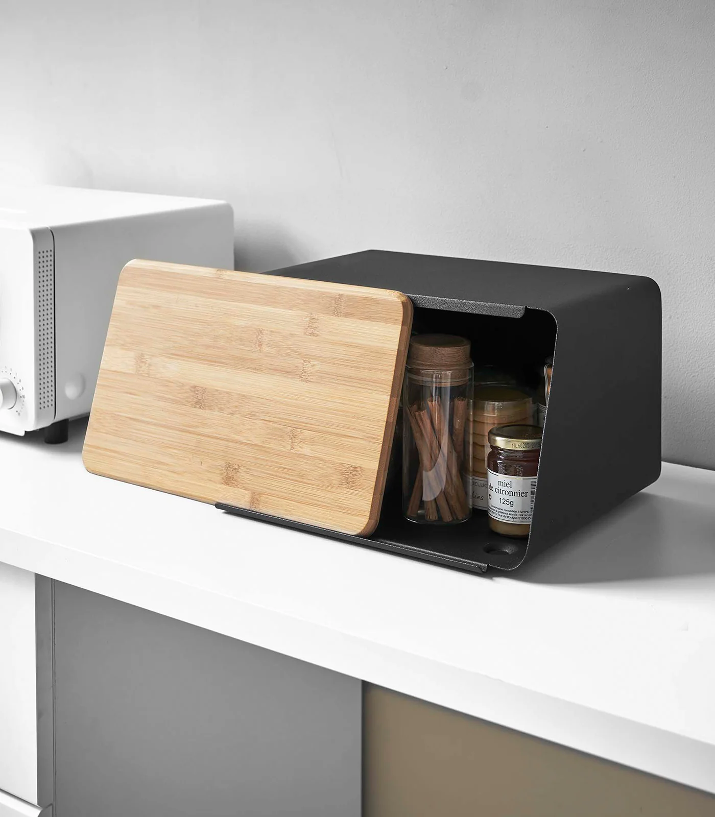 Bread Box with Cutting Board Lid - Steel + Wood - Image 12