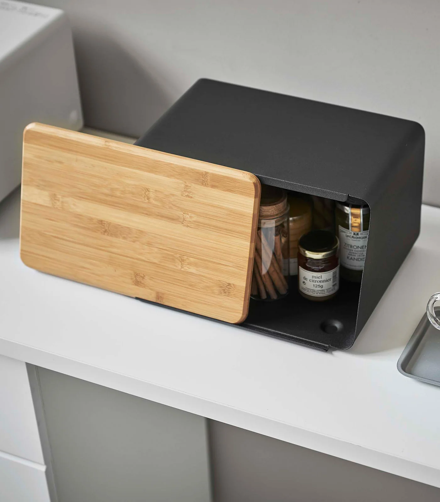 Bread Box with Cutting Board Lid - Steel + Wood - Image 13