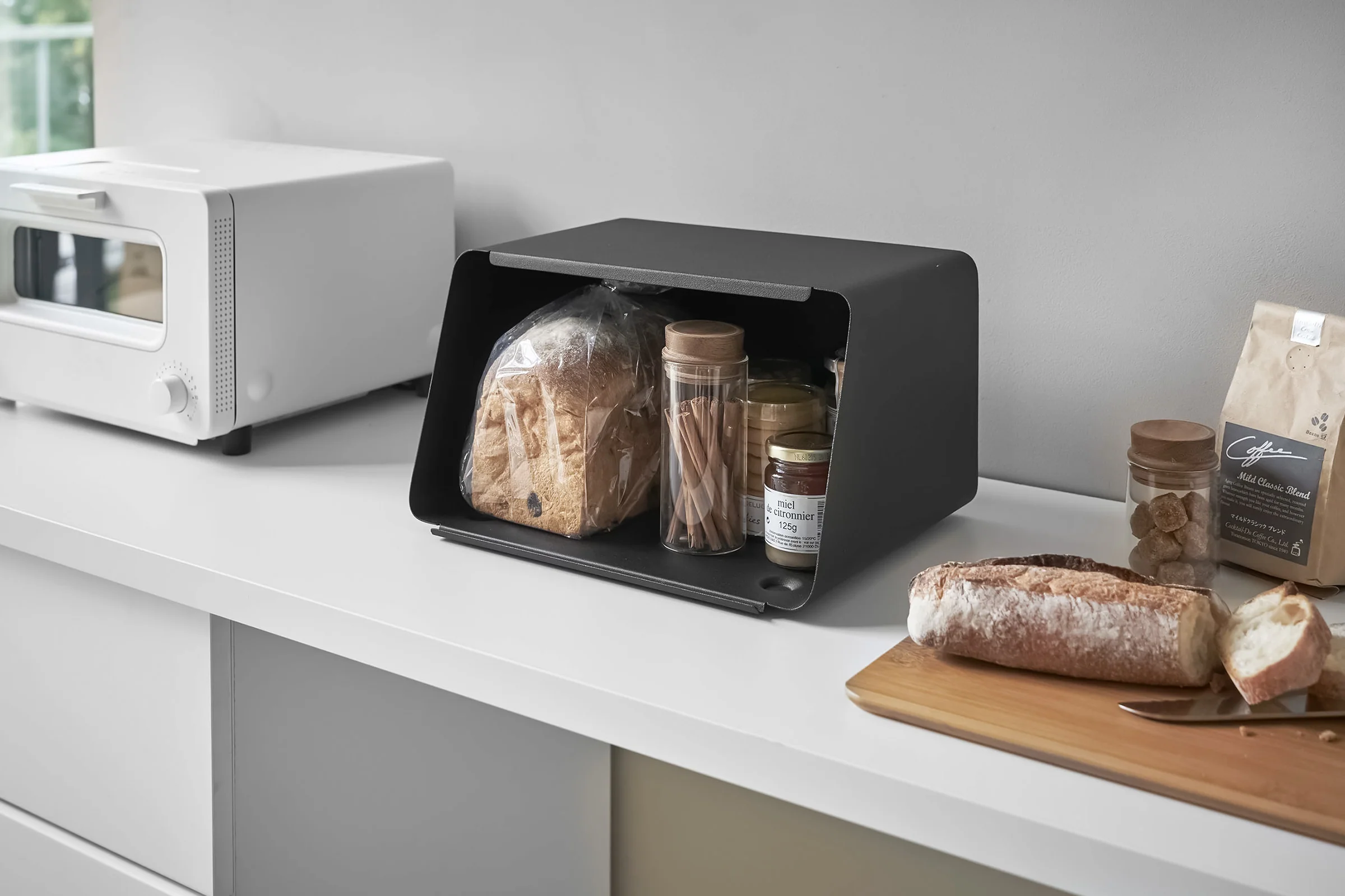 Bread Box with Cutting Board Lid - Steel + Wood - Image 14