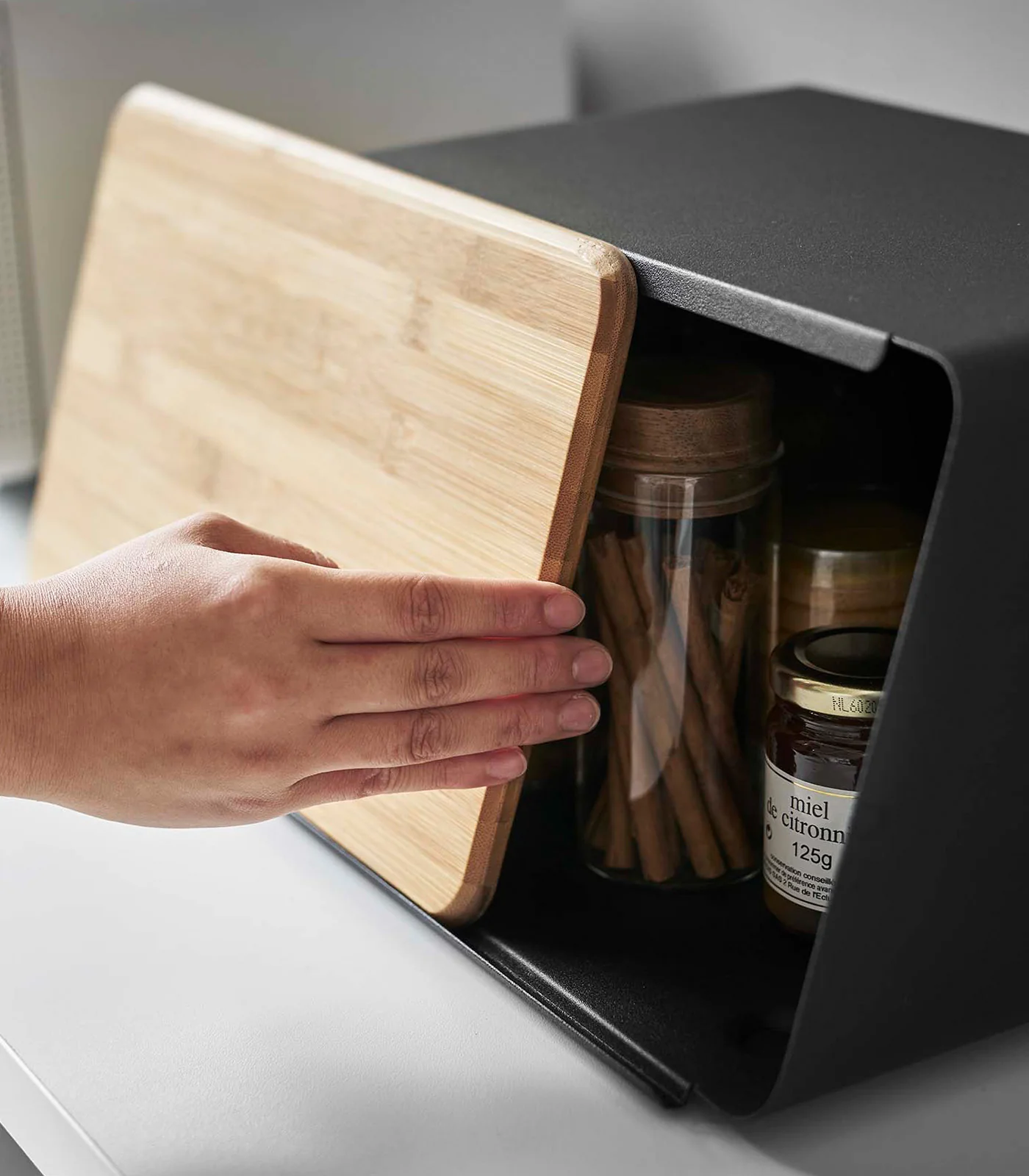 Bread Box with Cutting Board Lid - Steel + Wood - Image 16