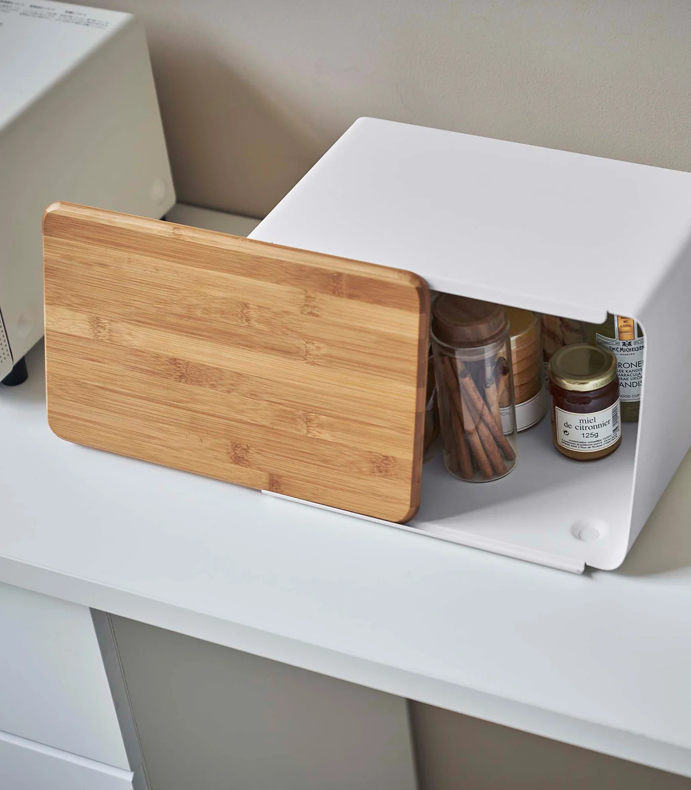 Bread Box with Cutting Board Lid - Steel + Wood - Image 4