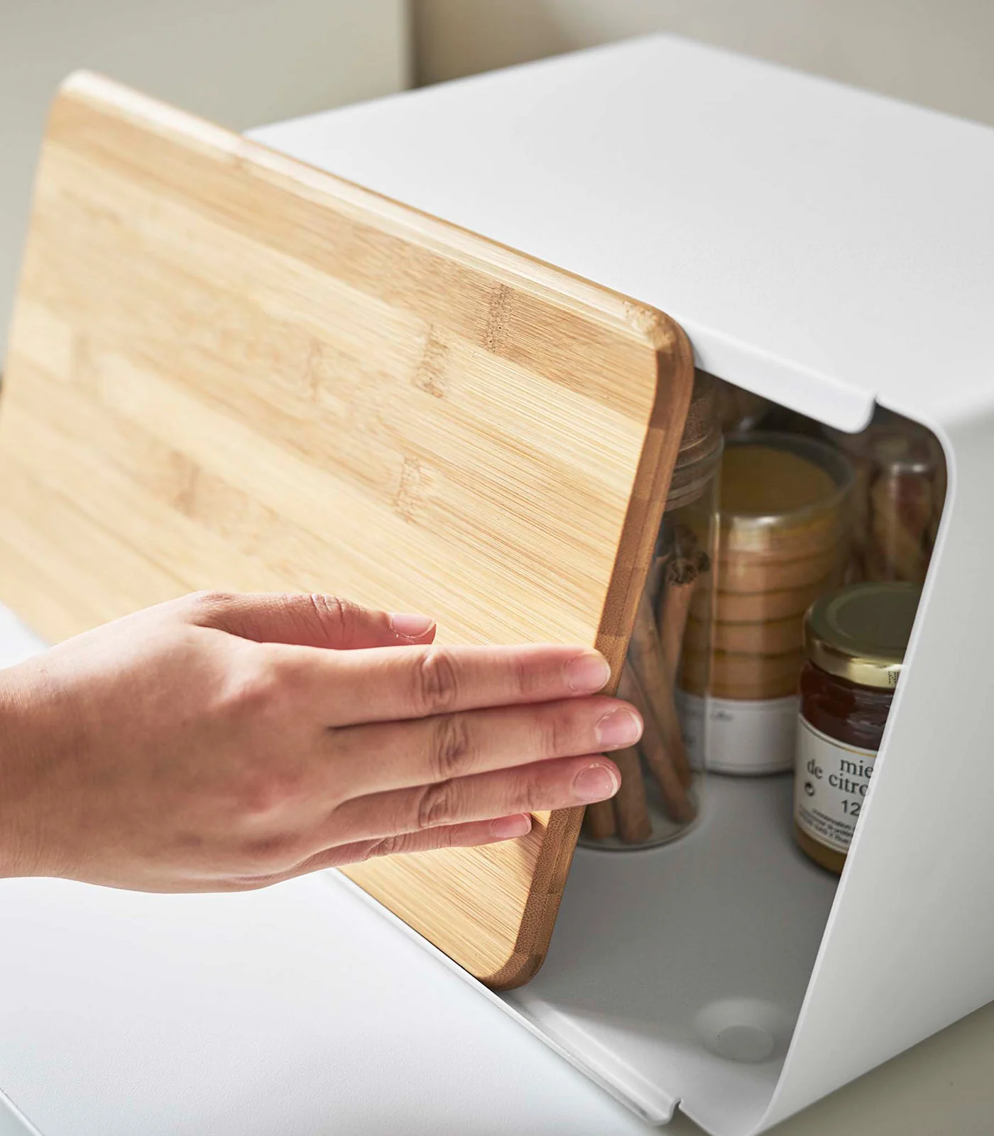Bread Box with Cutting Board Lid - Steel + Wood - Image 7