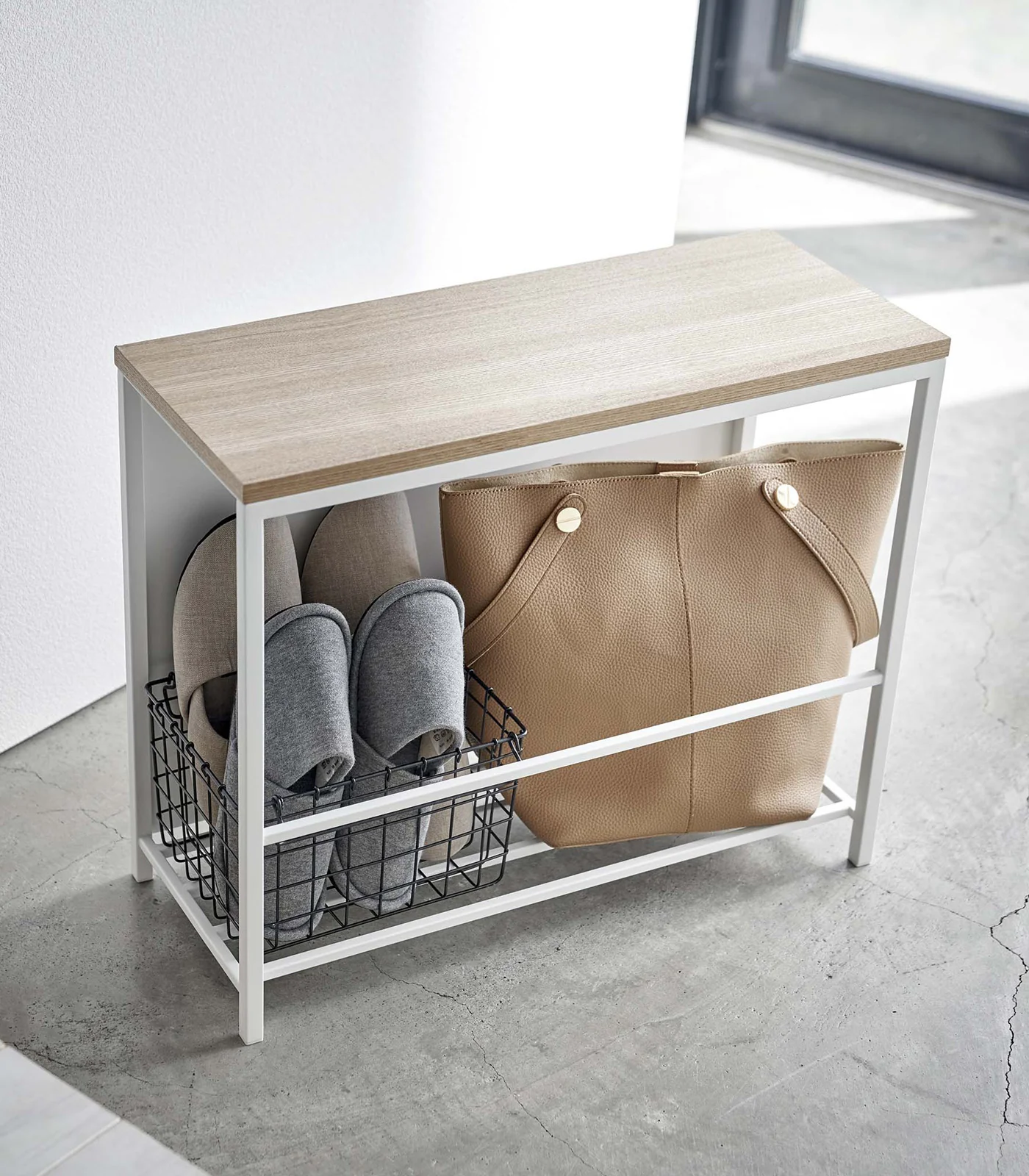 Entryway Storage Organizer & Bench (18" H)  - Steel + Wood - Image 3
