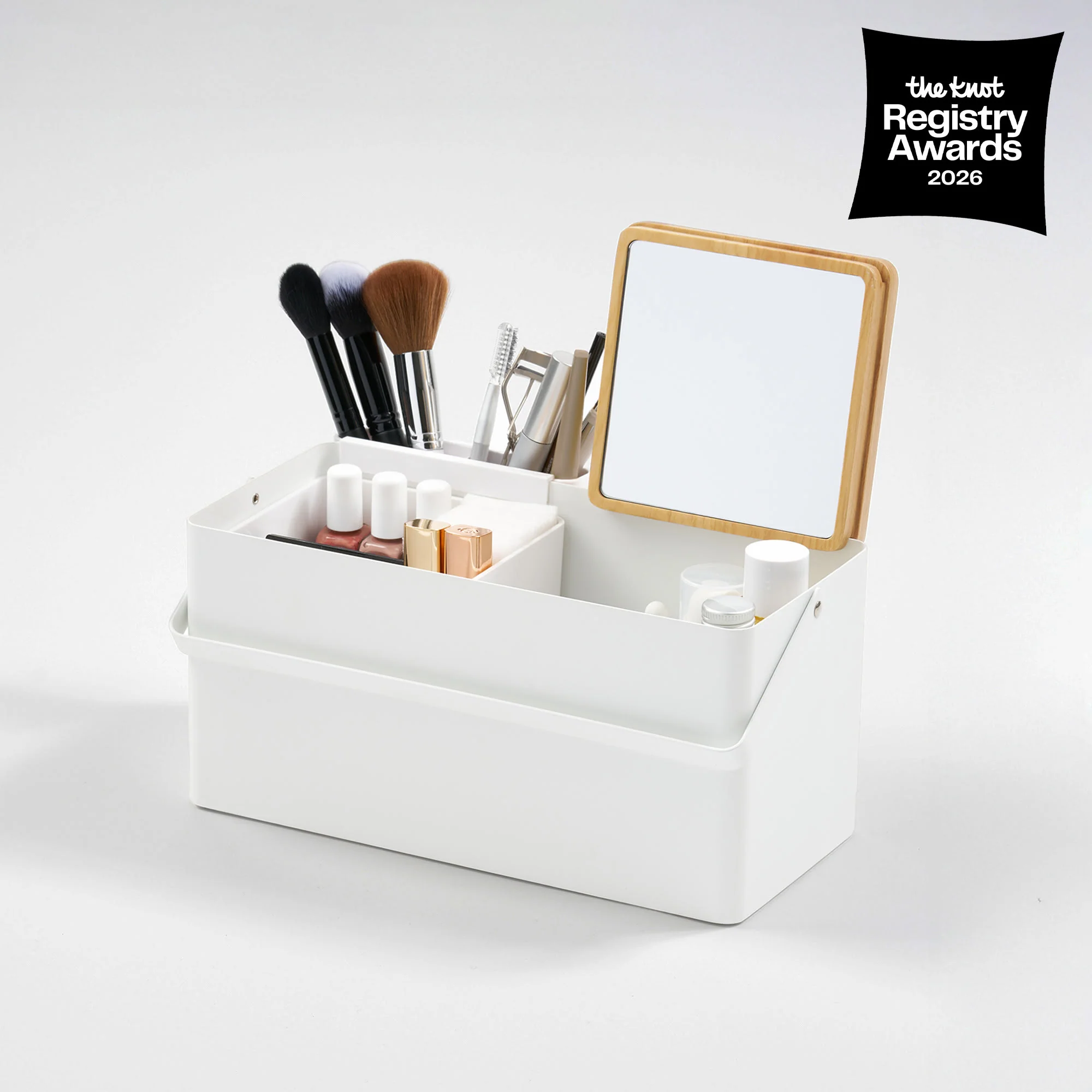 Makeup Organizer with Mirror - Steel + Wood