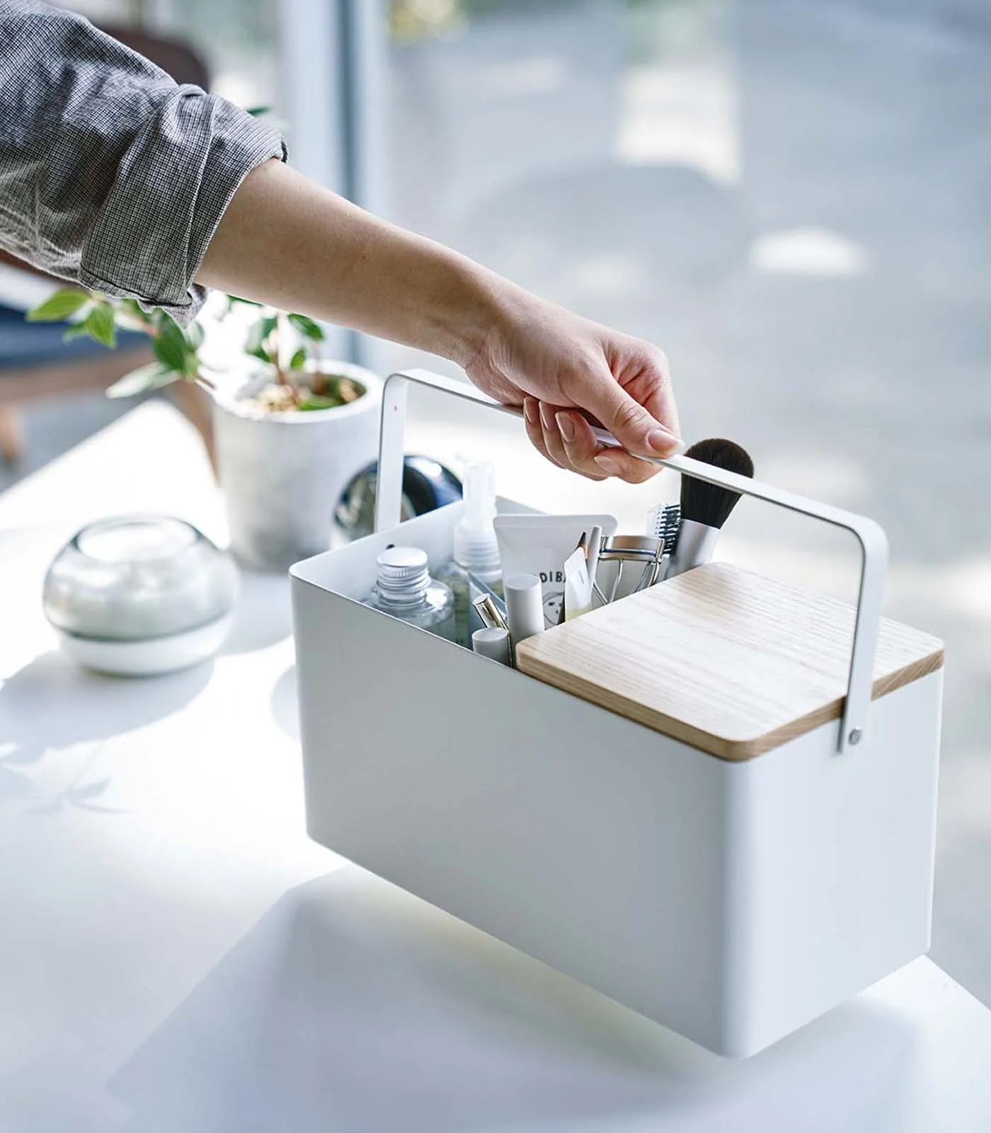 Makeup Organizer with Mirror - Steel + Wood - Image 3