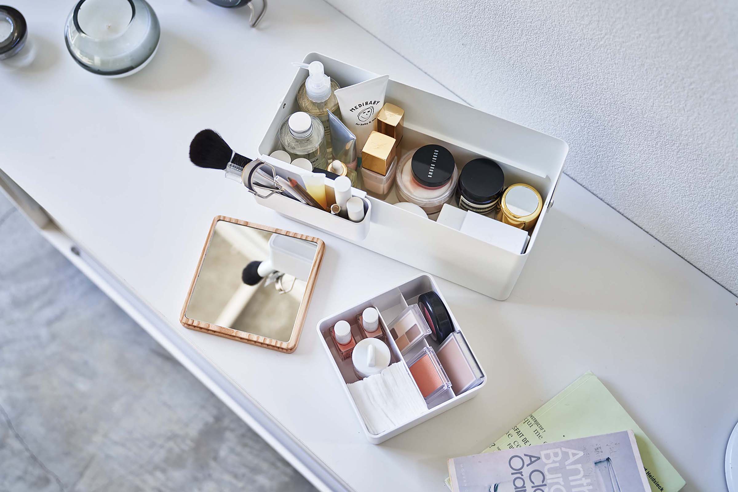 Makeup Organizer with Mirror - Steel + Wood - Image 5